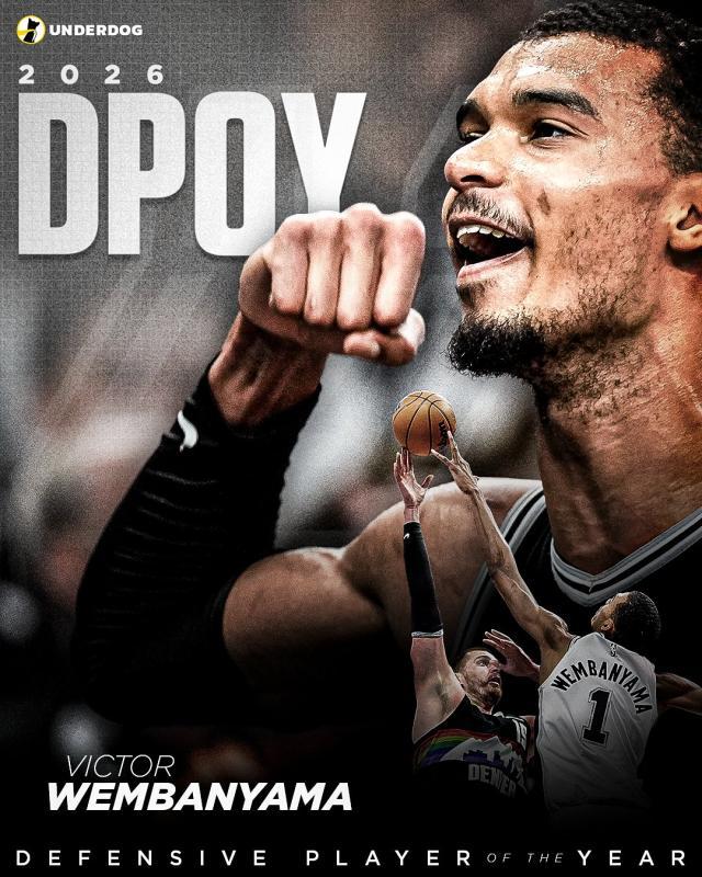 雷速官网-NBA历史首人，文班亚马全票当选DPOY
